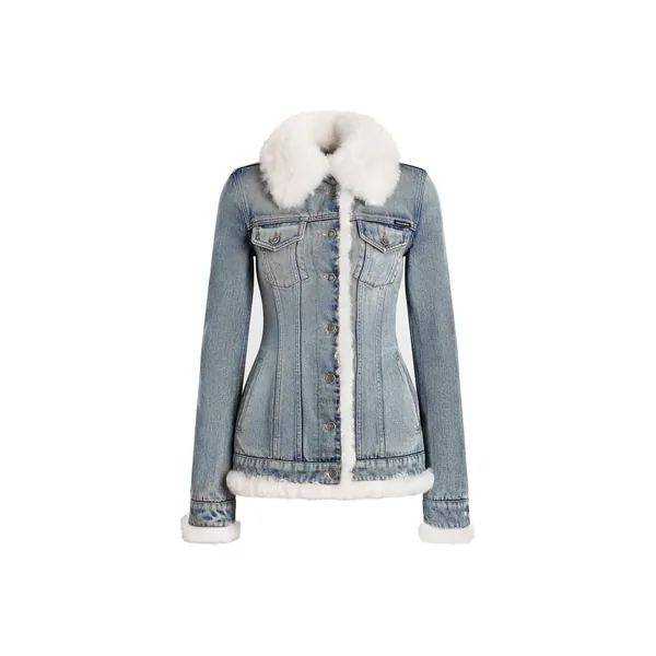 Denim jacket with fur effect details