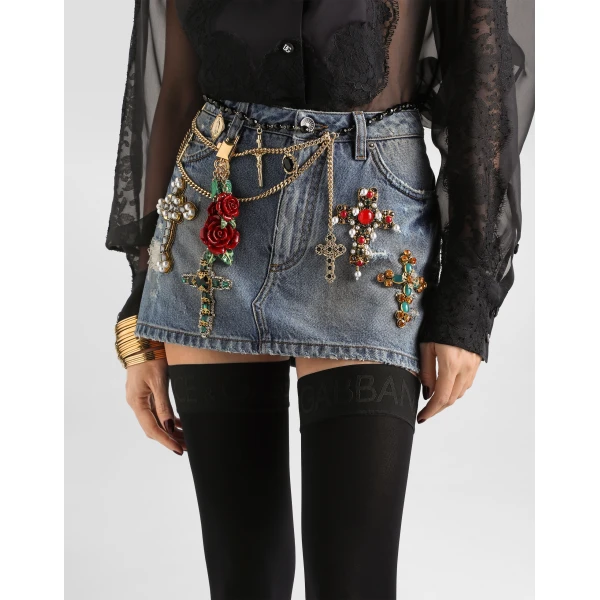 Dolce & Gabbana Denim miniskirt with embroidery Skirt, view 4