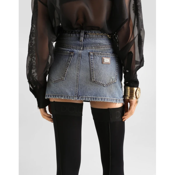 Dolce & Gabbana Denim miniskirt with embroidery Skirt, view 5