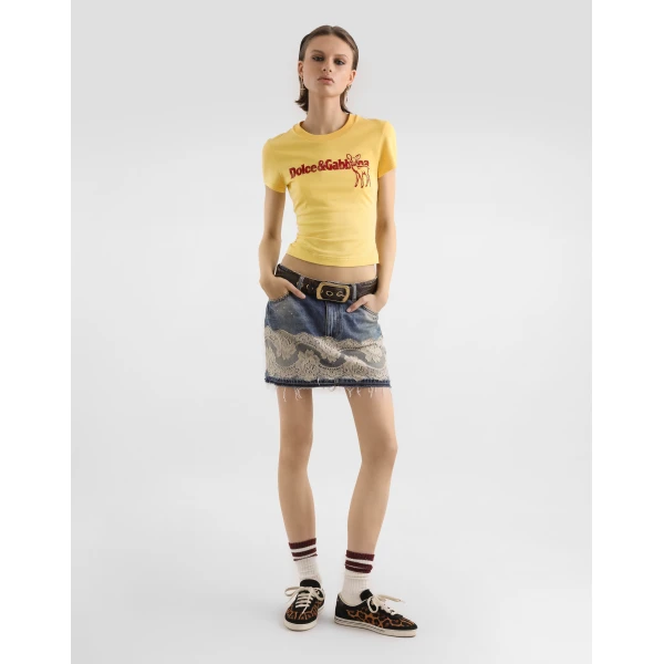 Dolce & Gabbana Denim skirt with lace, view 2