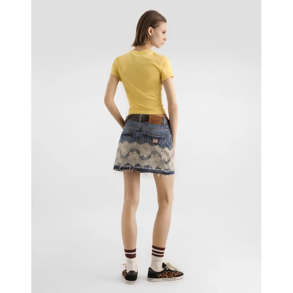 Dolce & Gabbana Denim skirt with lace, view 3