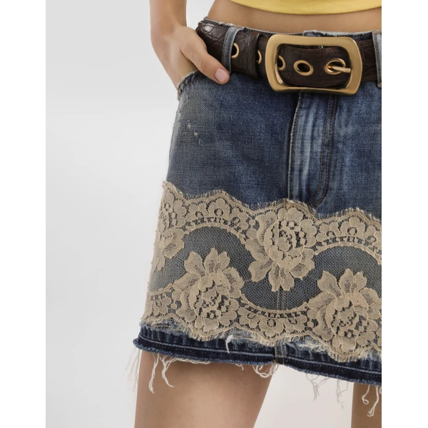 Dolce & Gabbana Denim skirt with lace, view 4