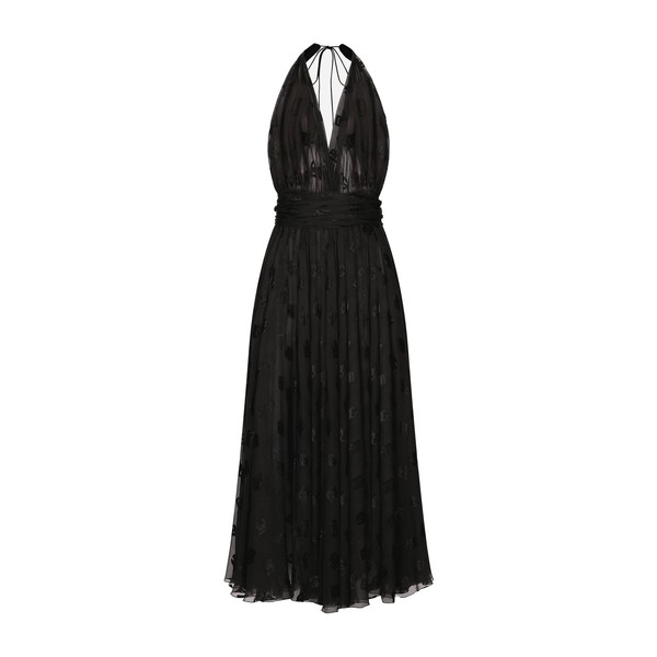 Dolce & Gabbana Dévoré satin calf-length dress with all-over DG logo