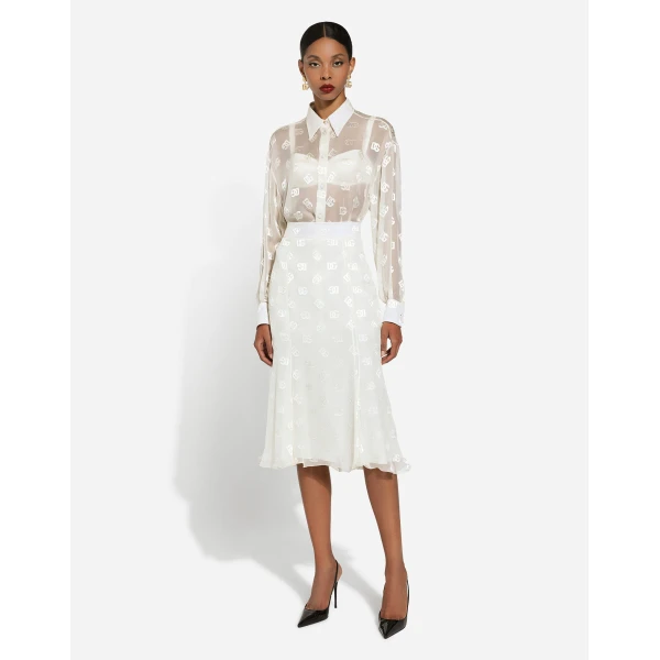 Dolce & Gabbana Dévoré satin godet skirt with DG logo, view 2