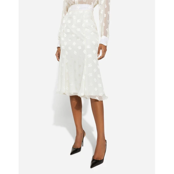Dolce & Gabbana Dévoré satin godet skirt with DG logo, view 4