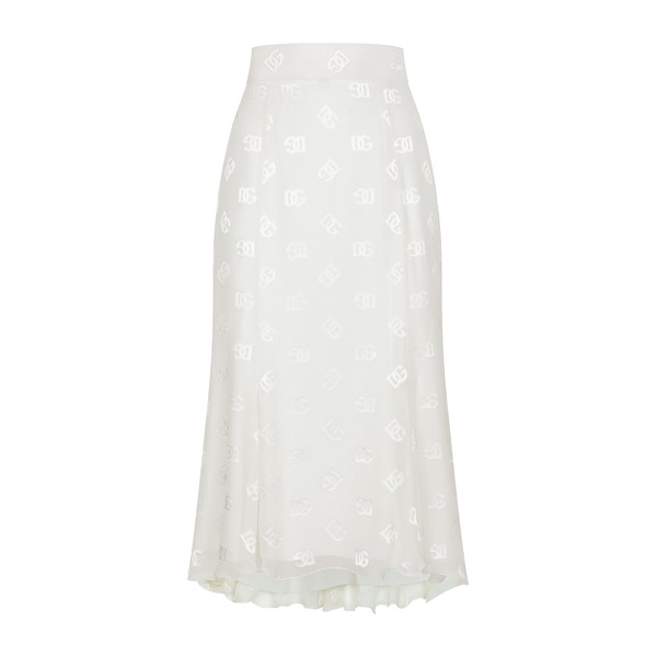 Dolce & Gabbana Dévoré satin godet skirt with DG logo