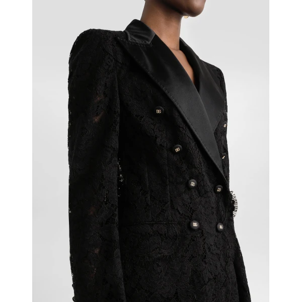 Dolce & Gabbana Double-breasted branded floral cordonetto lace Turlington-fit jacket, view 4