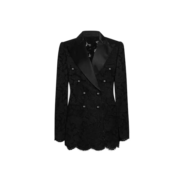 Dolce & Gabbana Double-breasted branded floral cordonetto lace Turlington-fit jacket