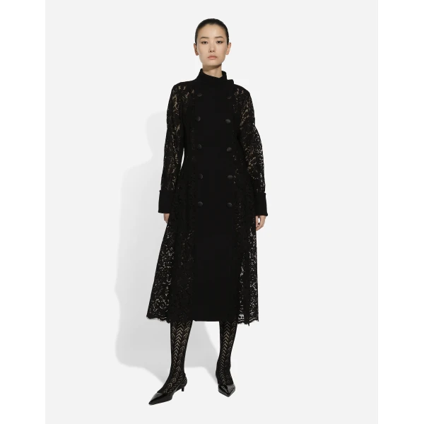 Dolce & Gabbana Double-breasted cordonetto lace and wool crêpe coat, view 2
