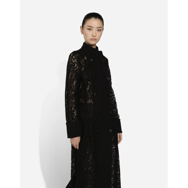 Dolce & Gabbana Double-breasted cordonetto lace and wool crêpe coat, view 4
