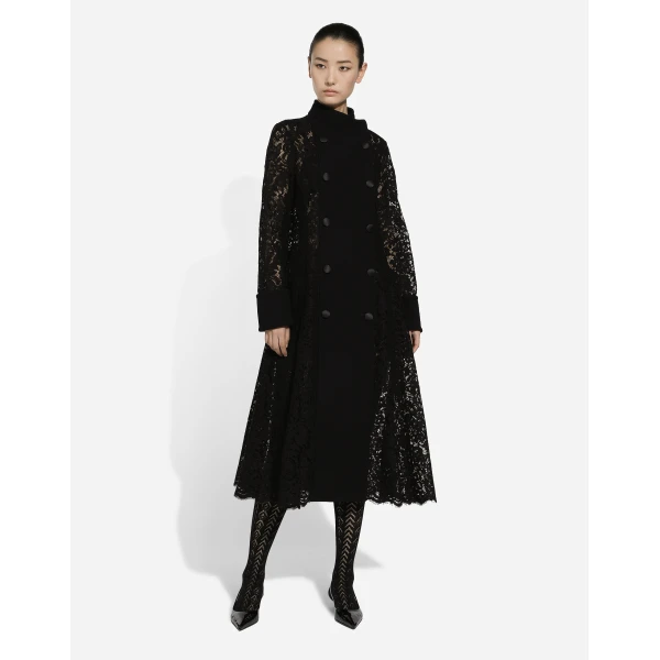 Dolce & Gabbana Double-breasted cordonetto lace and wool crêpe coat, view 5