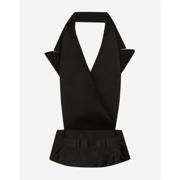Dolce & Gabbana Double-breasted silk satin vest with low neckline on the back, view 2