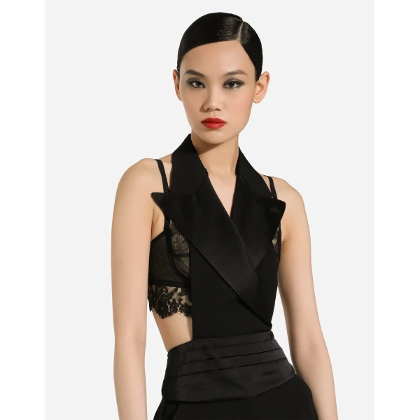 Dolce & Gabbana Double-breasted silk satin vest with low neckline on the back, view 5