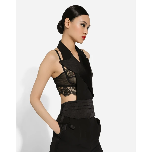 Dolce & Gabbana Double-breasted silk satin vest with low neckline on the back, view 6