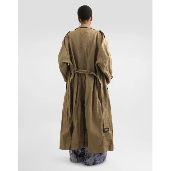 Dolce & Gabbana Double-breasted trench coat in wrinkled-effect cotton, view 3