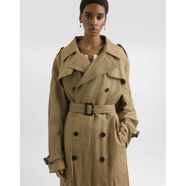 Dolce & Gabbana Double-breasted trench coat in wrinkled-effect cotton, view 4