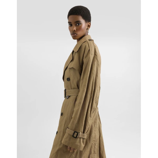 Dolce & Gabbana Double-breasted trench coat in wrinkled-effect cotton, view 5