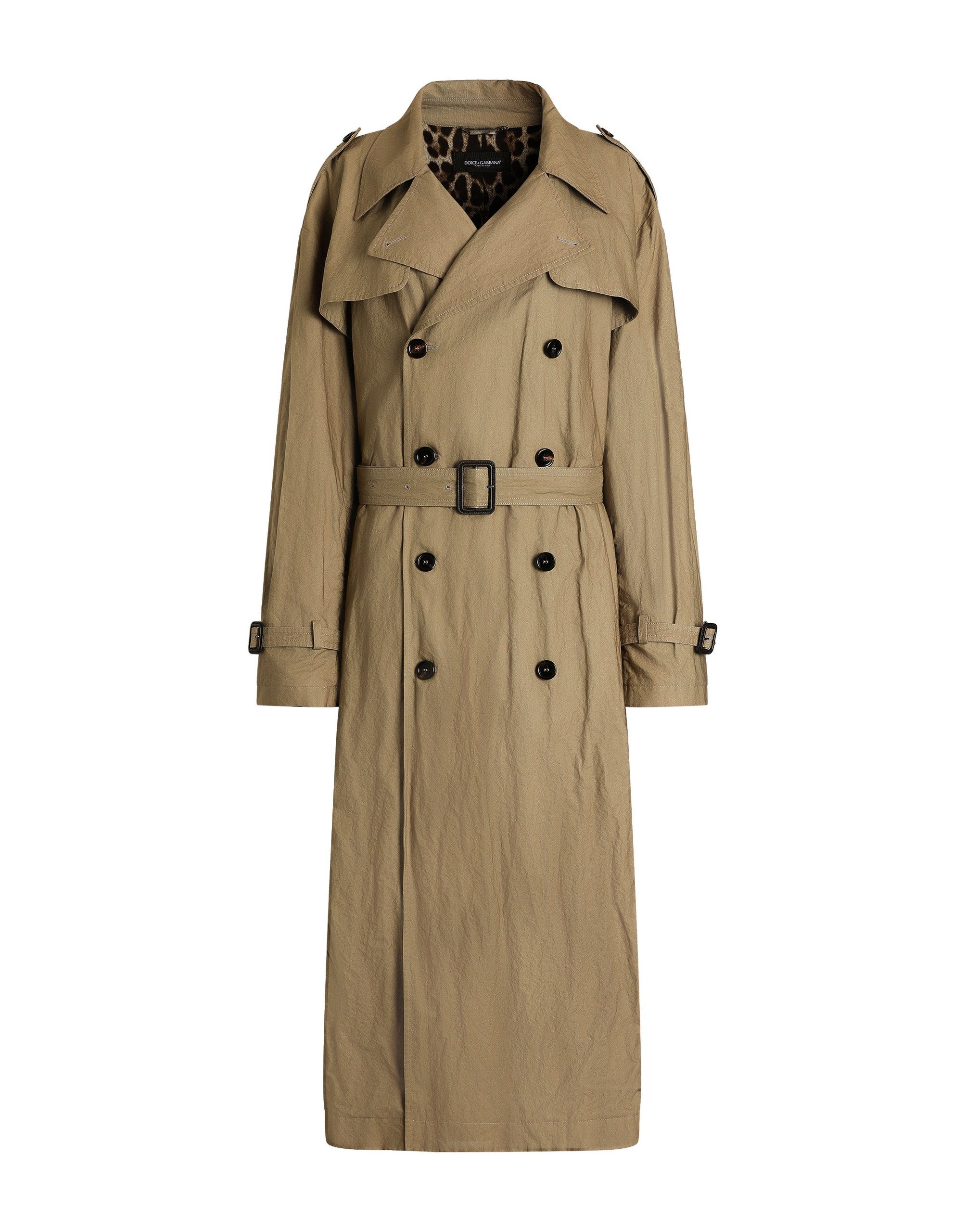 Dolce & Gabbana Double-breasted trench coat in wrinkled-effect cotton