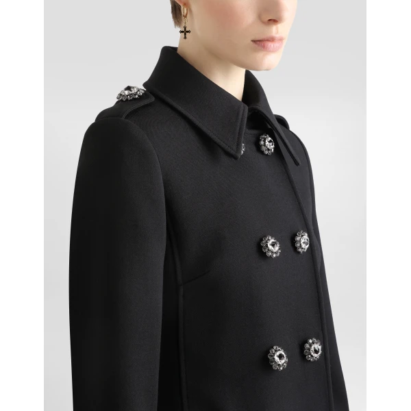 Dolce & Gabbana Double-breasted wool coat with bejeweled buttons, view 4