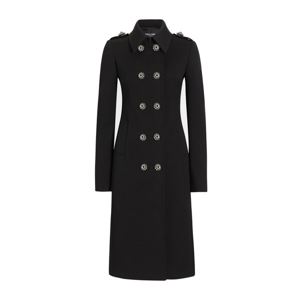 Dolce & Gabbana Double-breasted wool coat with bejeweled buttons