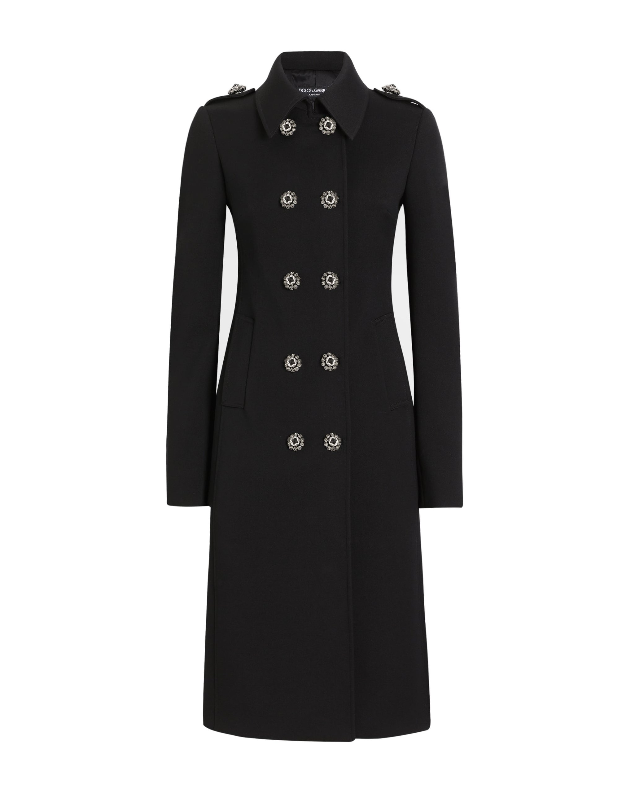 Dolce & Gabbana Double-breasted wool coat with bejeweled buttons