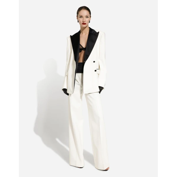 Dolce & Gabbana Double-breasted wool crepe jacket with tuxedo lapels, view 3