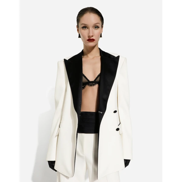 Dolce & Gabbana Double-breasted wool crepe jacket with tuxedo lapels, view 6