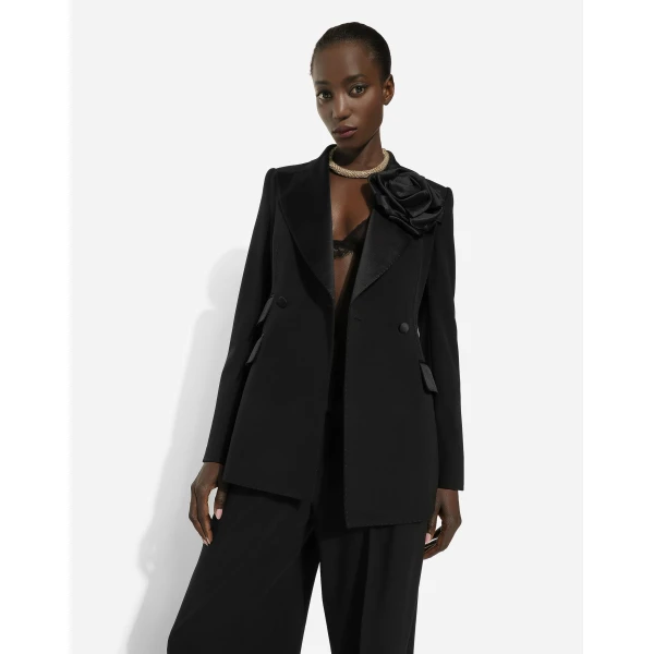 Dolce & Gabbana Double-breasted woolen jacket with flower appliqué, view 5