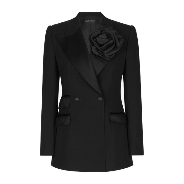 Dolce & Gabbana Double-breasted woolen jacket with flower appliqué