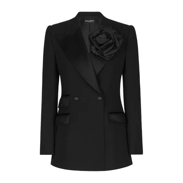 Dolce & Gabbana Double-breasted woolen jacket with flower appliqué