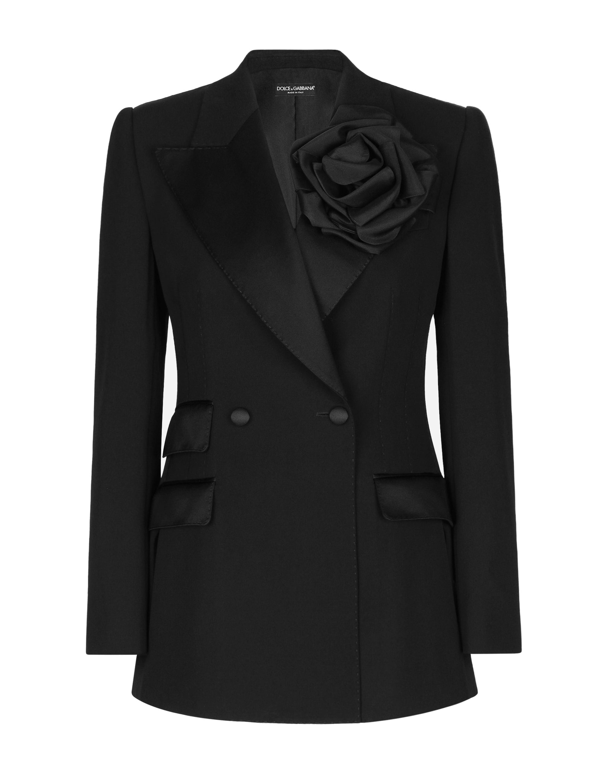 Dolce & Gabbana Double-breasted woolen jacket with flower appliqué
