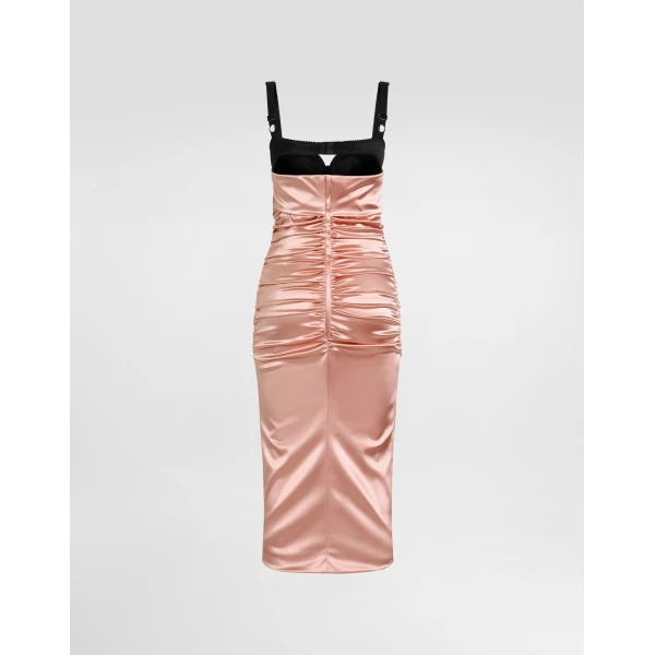 Dolce & Gabbana Draped satin calf-length dress with bra-style cups, view 6