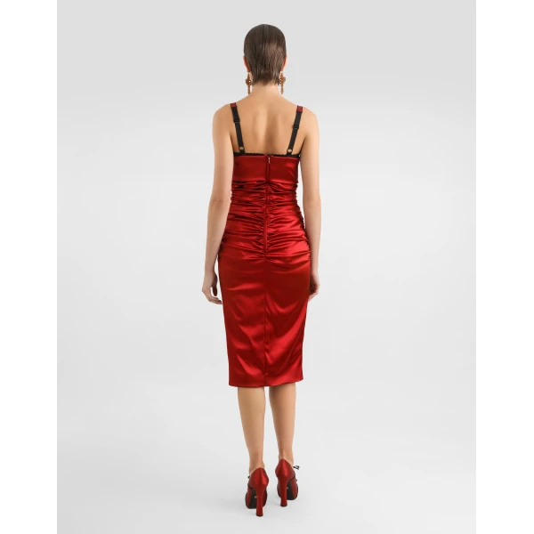 Dolce & Gabbana Draped satin calf-length dress with conical cups, view 3
