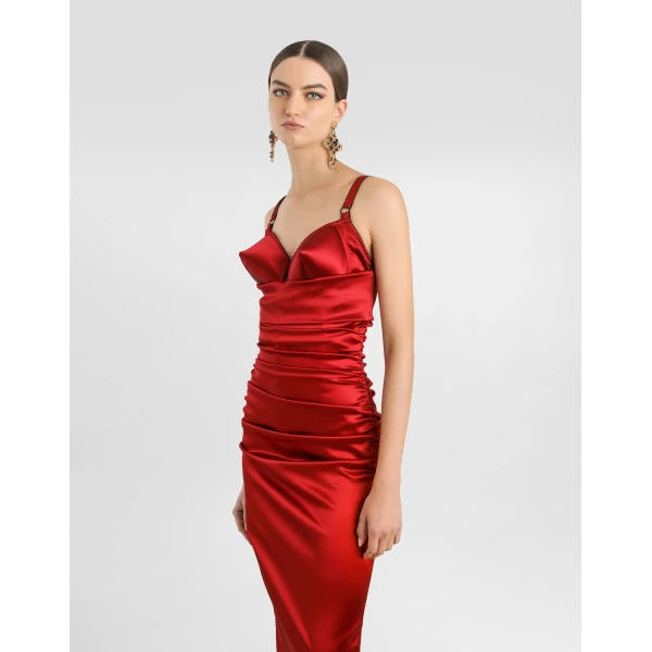 Dolce & Gabbana Draped satin calf-length dress with conical cups, view 4