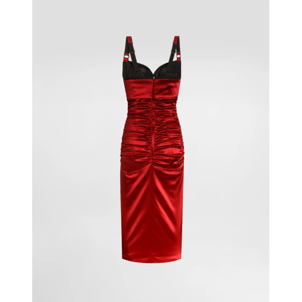 Dolce & Gabbana Draped satin calf-length dress with conical cups, view 5