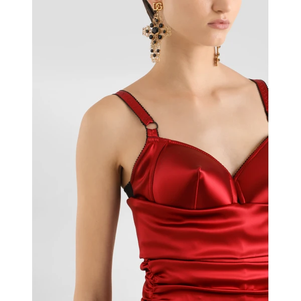 Dolce & Gabbana Draped satin calf-length dress with conical cups, view 6