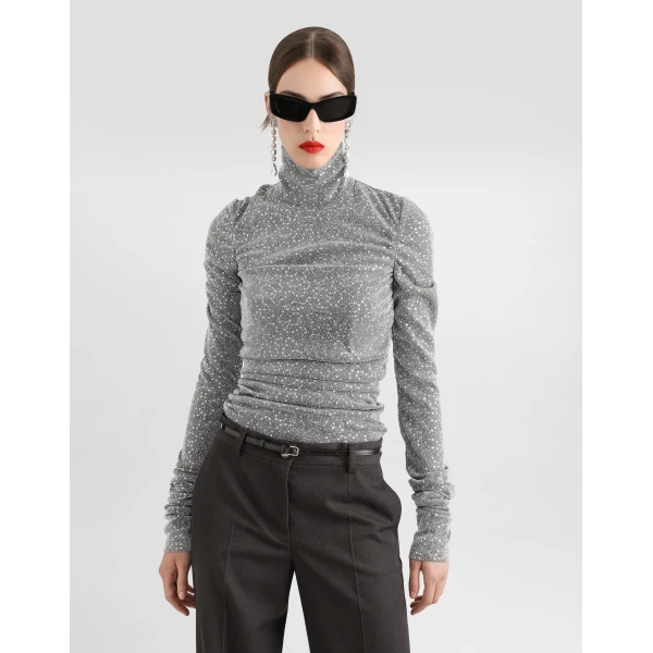 Dolce & Gabbana Draped sequined turtle-neck top, view 4