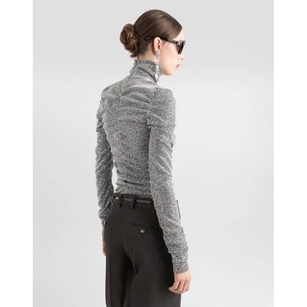 Dolce & Gabbana Draped sequined turtle-neck top, view 5
