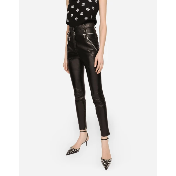 Dolce & Gabbana Faux leather jeans with zipper, view 4