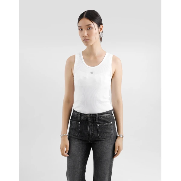 Dolce & Gabbana Fine-rib jersey tank top with DG logo pin, view 4