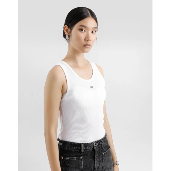 Dolce & Gabbana Fine-rib jersey tank top with DG logo pin, view 5