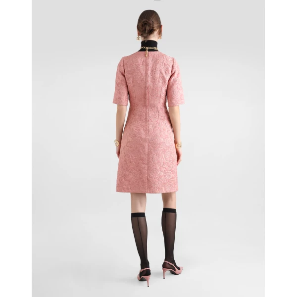 Dolce & Gabbana Fit-and-flare midi dress in floral jacquard, view 3