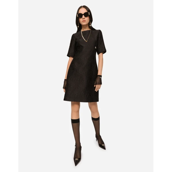 Dolce & Gabbana Fit-and-flare midi dress in floral jacquard, view 3