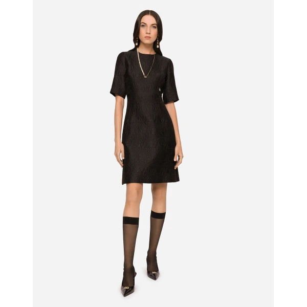 Dolce & Gabbana Fit-and-flare midi dress in floral jacquard, view 4