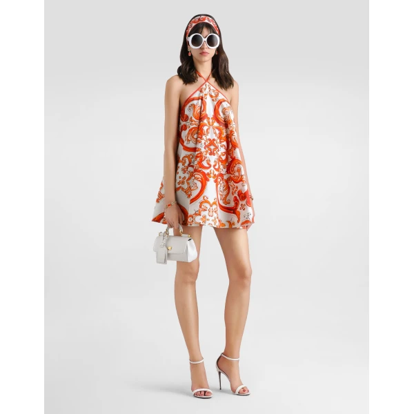Dolce & Gabbana Flared dress in majolica-print poplin, view 2