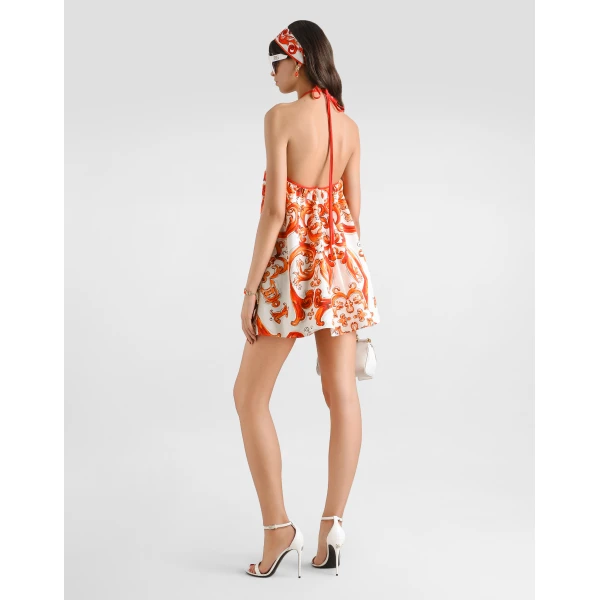 Dolce & Gabbana Flared dress in majolica-print poplin, view 3