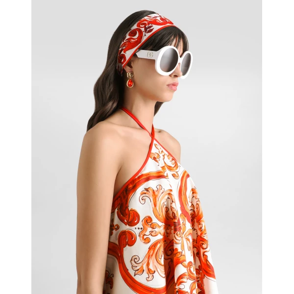Dolce & Gabbana Flared dress in majolica-print poplin, view 4