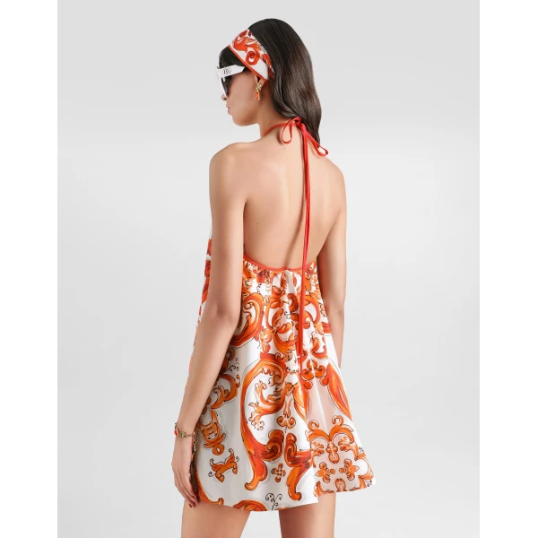 Dolce & Gabbana Flared dress in majolica-print poplin, view 5