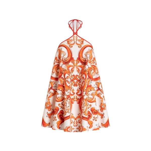 Dolce & Gabbana Flared dress in majolica-print poplin