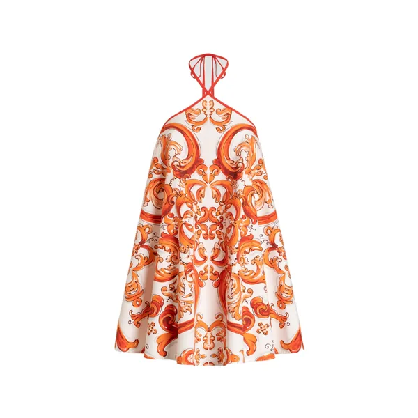 Dolce & Gabbana Flared dress in majolica-print poplin